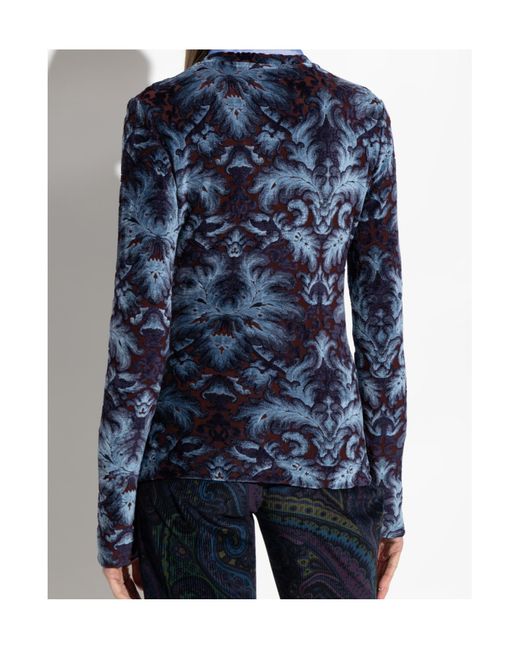 Etro Blue Floral Pattern Long Sleeved Top