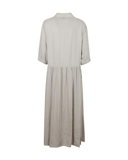 Herno Gray Short Sleeve Buttoned Midi Dress