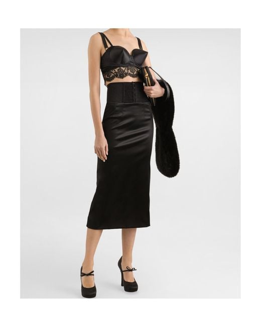 Dolce & Gabbana Black Belt Detailed Satin Calf-Length Skirt