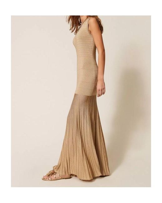 Twinset Natural Crewneck Long Knit Dress