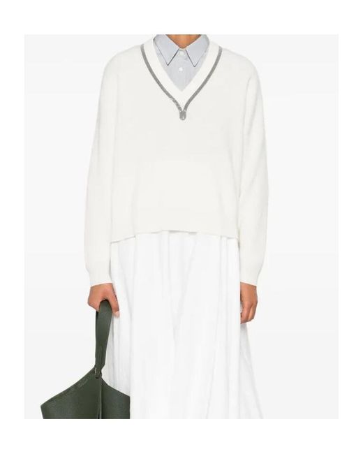Brunello Cucinelli White Cashmere Sweater