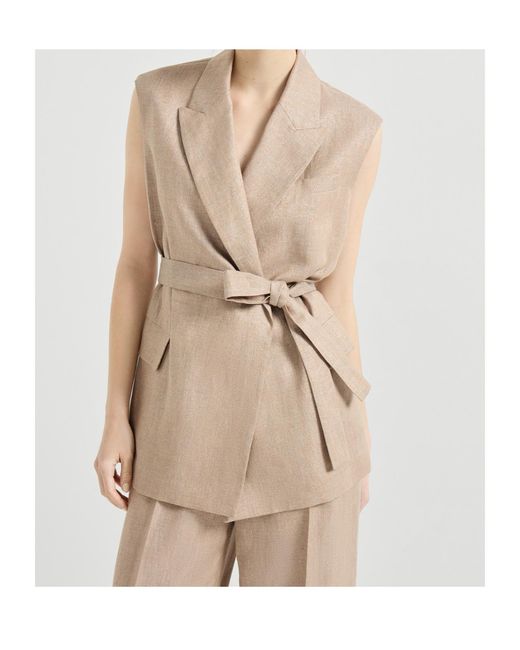 Brunello Cucinelli Natural Belted Vest