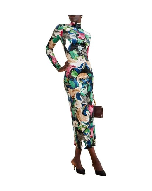 Mary Katrantzou White Velvet Turtleneck Midi Dress