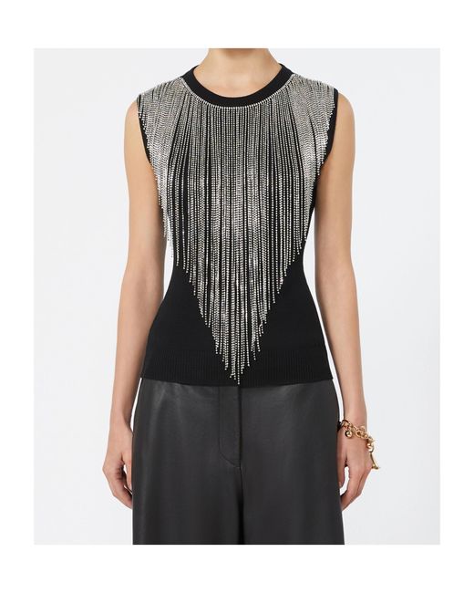 Sportmax Black Crine Crystal-Fringe Sleeveless Top