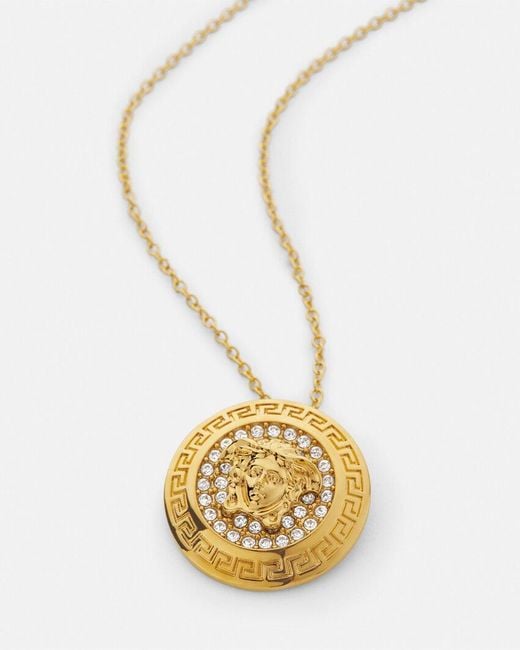Versace Metallic Embellished Pendant Necklace