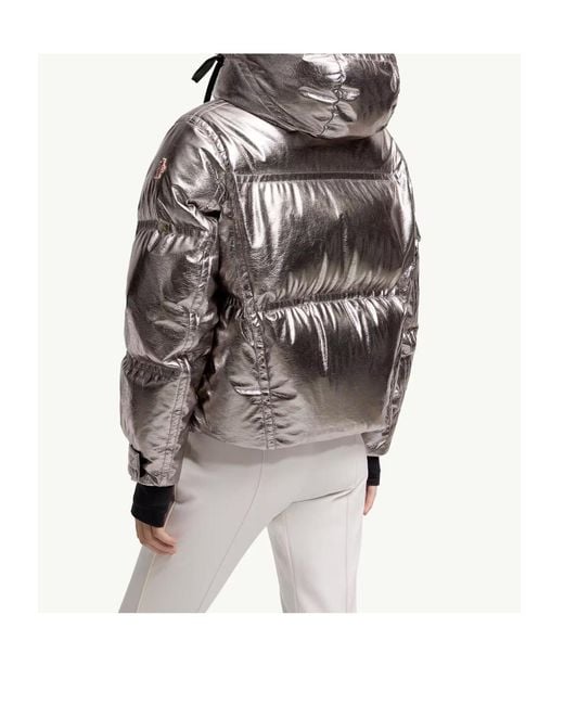 Moncler Gray Grenoble Metallic Hooded Down Ski Jacket