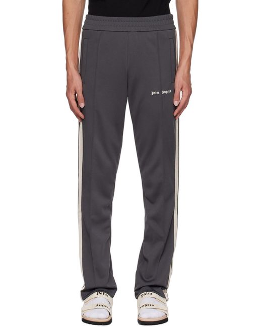 Palm Angels Gray Logo-Print Side-Stripe Track Pants for men