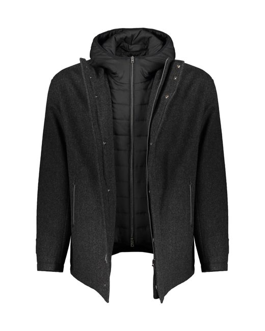 Herno Black Hooded Zip-Up Coat for men