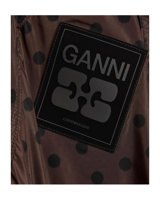 Ganni Brown Polka Dot Hooded Shell Jacket