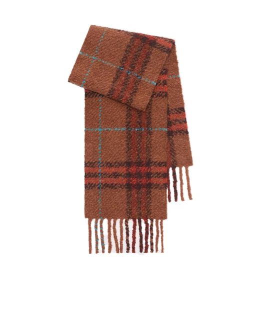 Burberry Brown Check Fringed Bouclé Scarf