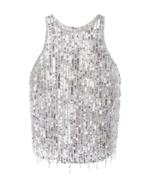Elisabetta Franchi White Sequin Embellished Cropped Tulle Top
