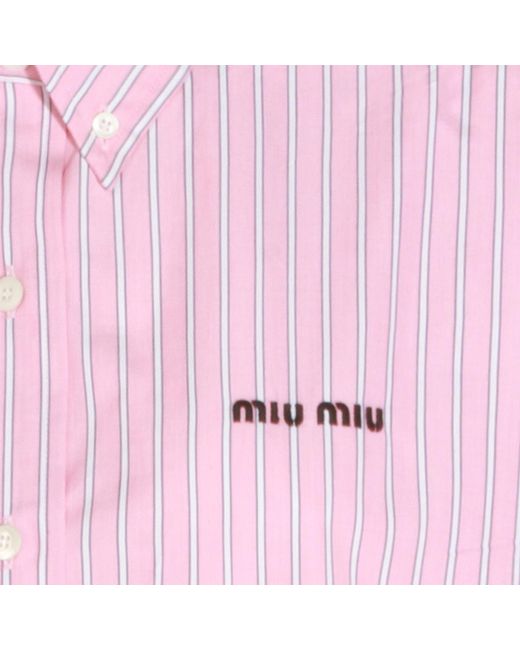 Miu Miu Pink Logo-Embroidered Striped Shirt