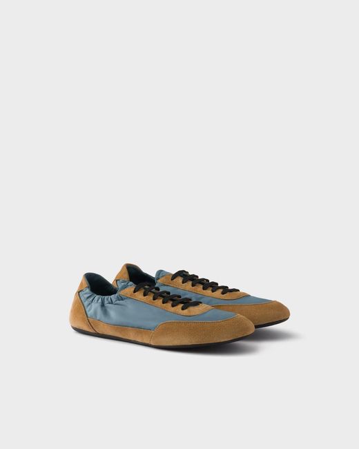 Prada Blue Suede And Re-Nylon Collapse Sneakers