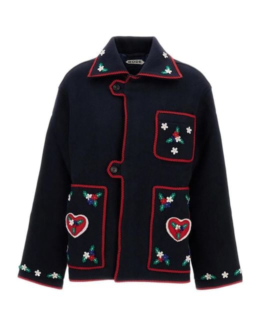 Bode Blue Carroll Embroidered Wool Jacket for men
