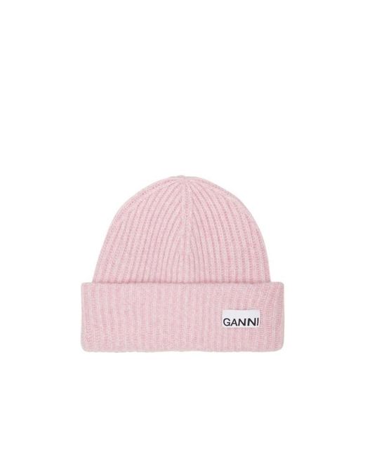 Ganni Pink Logo Patch Oversized Beanie