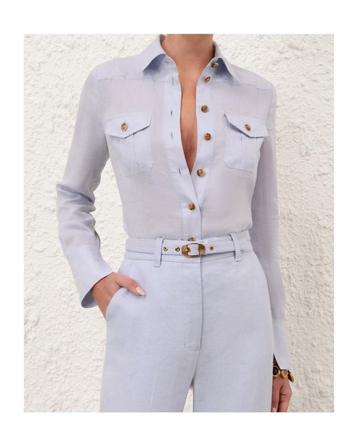 Zimmermann Blue Long-Sleeved Collared Shirt