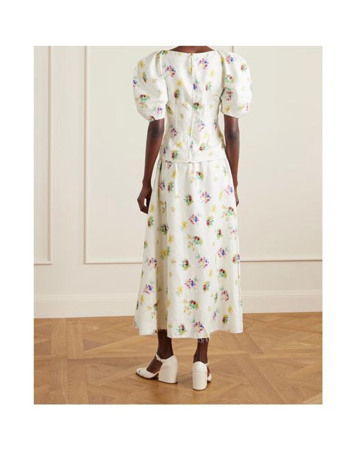 Gabriela Hearst White Ayelet Floral-Print Linen-Twill Blouse