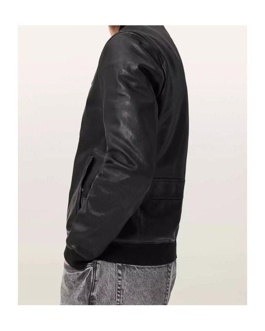 AllSaints Black Zip-Up Leather Bomber Jacket for men