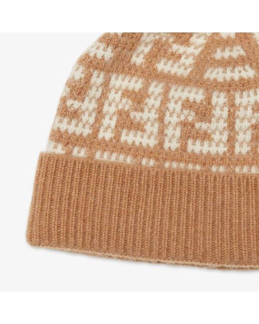 Fendi Natural Ff Jacquard Cashmere Hat