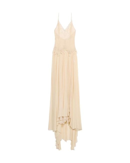Blumarine White Chantilly Lace And Georgette Long Dress