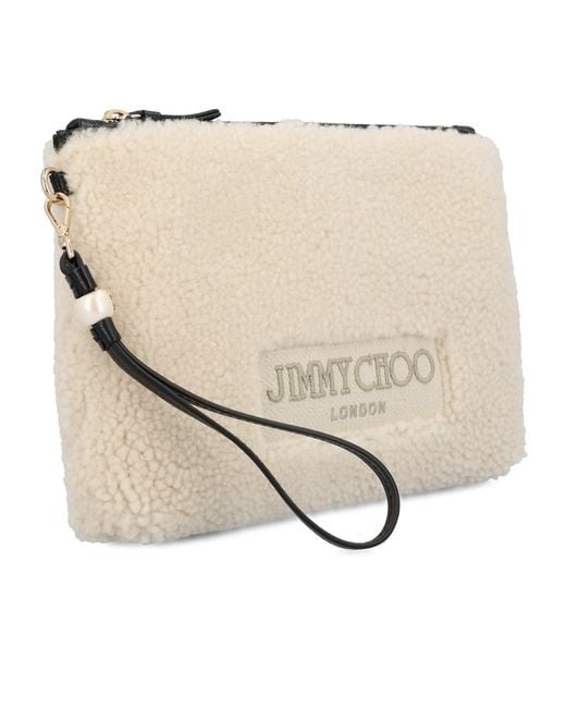 Jimmy Choo Natural Logo Embroidered Clutch Bag