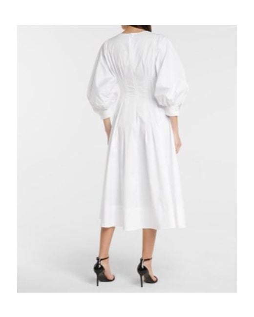 Oscar de la Renta White Embellished Stretch-Cotton Midi Dress