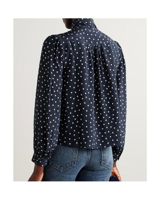 Rixo Blue Melaina Pussy-Bow Polka-Dot Silk Blouse