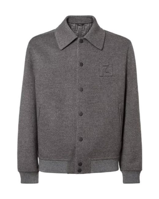 Fendi Gray Double Wool Jacket With Ff Detail for men