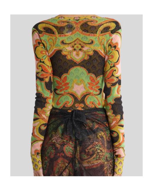Etro Green Double Layer Patterned Knitted Top