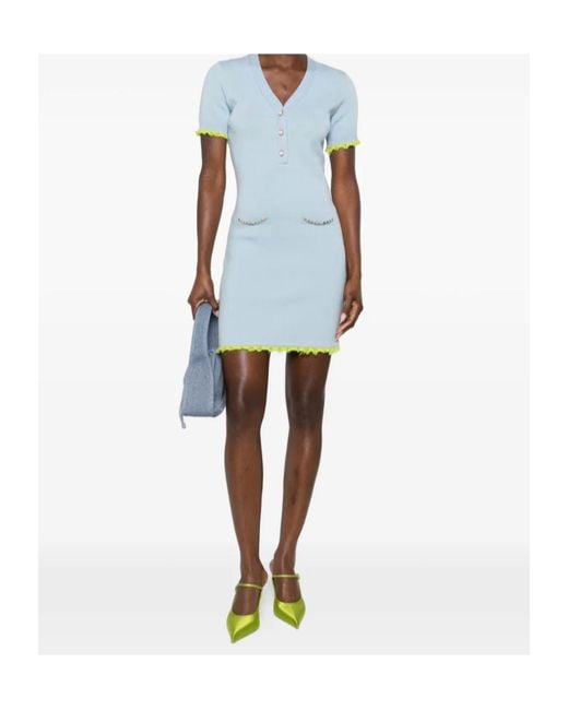 Casablanca Blue Pearl-Embellishment Mini Dress