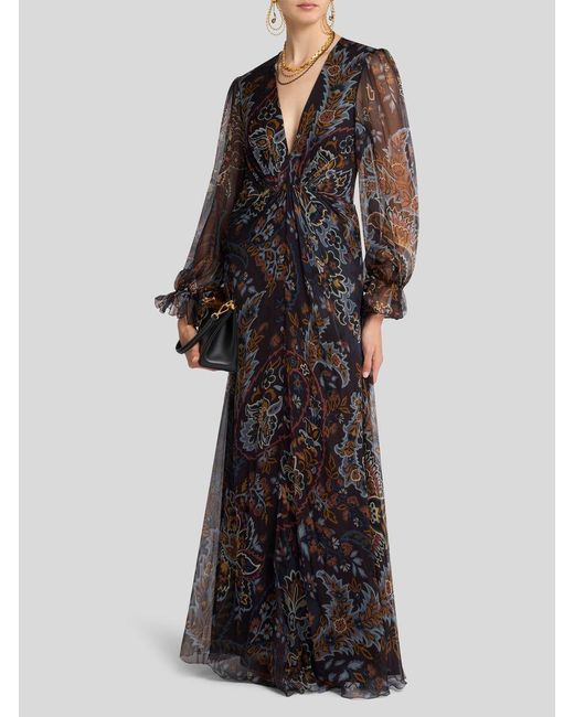 Etro Black Printed Silk Dress