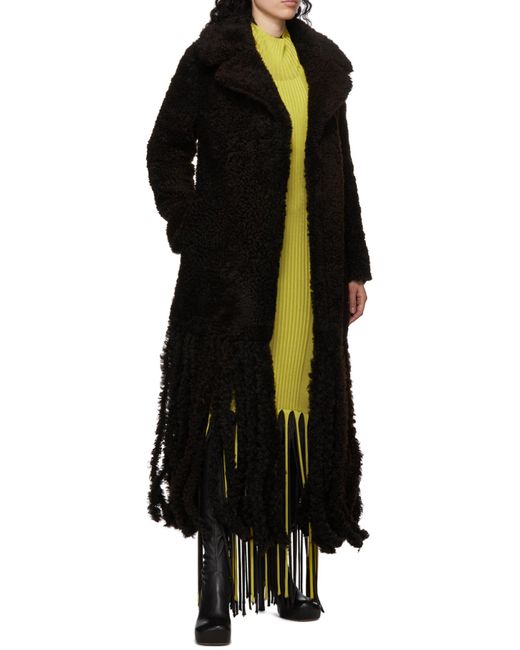 Bottega Veneta Yellow Halterneck Ribbed Fringed Dress