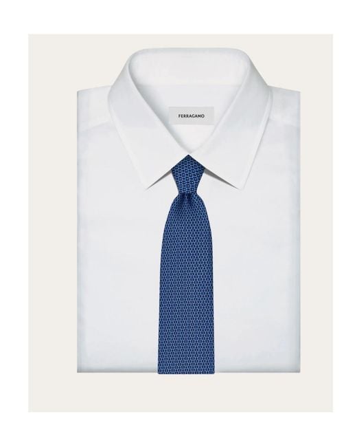 Ferragamo Blue Ferragamo Gancini Print Pointed-Tip Tie for men