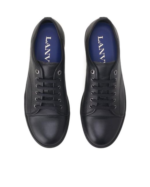 Lanvin Black Grained Leather Sneakers for men