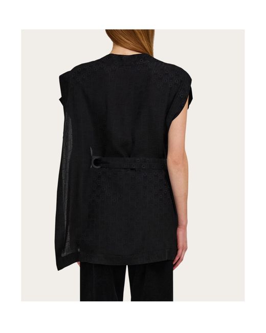 Ferragamo Black Ferragamo Monogram Waist Detailed Blouse