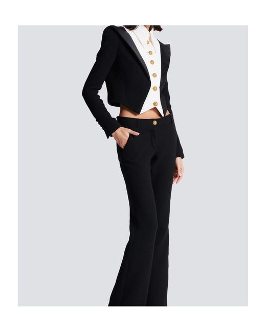 Balmain Black Cropped 6-Button Crepe Jacket