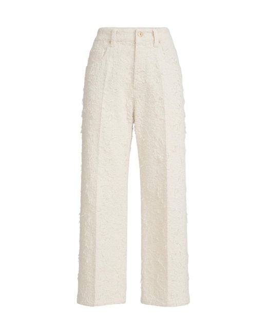 Brunello Cucinelli White Fuzzy Wide-Leg Knitted Trousers