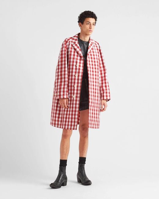 Prada Red Check-Printed Belted Coat for men