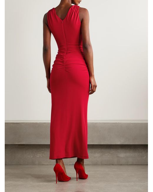 Carolina Herrera Red Pleated Knit Dress