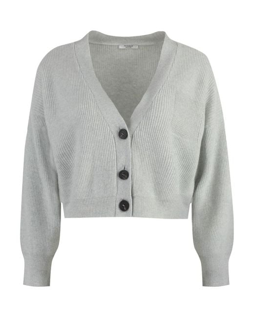Peserico Gray Ribbed-Knit Button Cardigan
