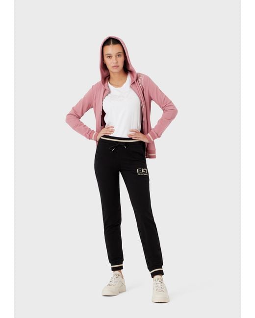 EA7 Pink Hooded Zippered Sweatshirt And Sweatpants Set
