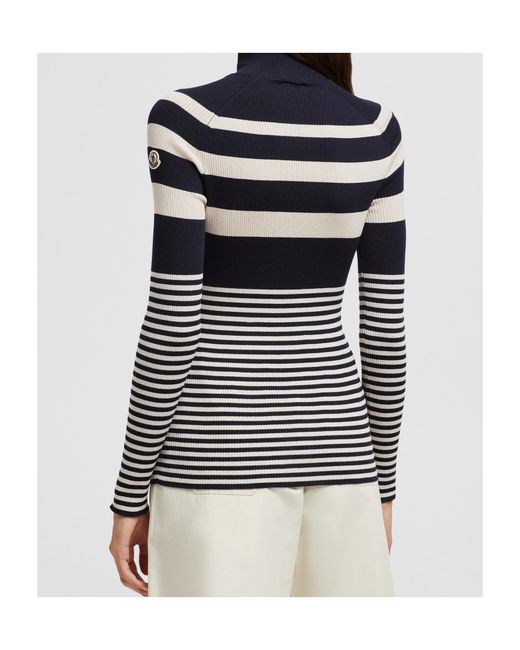 Moncler Black Turtleneck Striped Knit Jumper