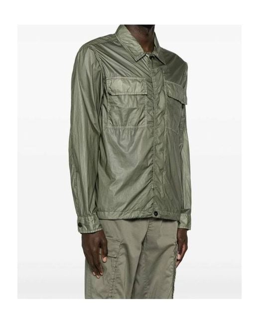 C P Company Green Lens-Detail Crinkled Shirt for men