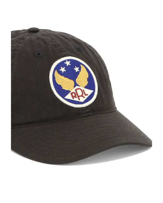 RRL Black Logo Patch Cap for men
