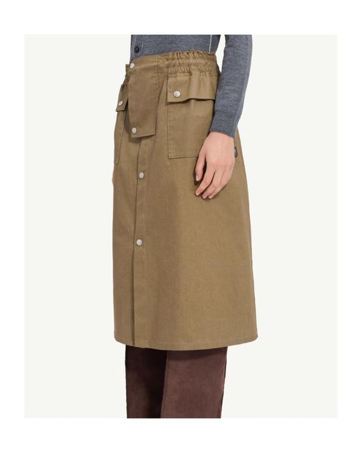 MM6 by Maison Margiela Natural Drawstring Coated Cotton Midi Skirt