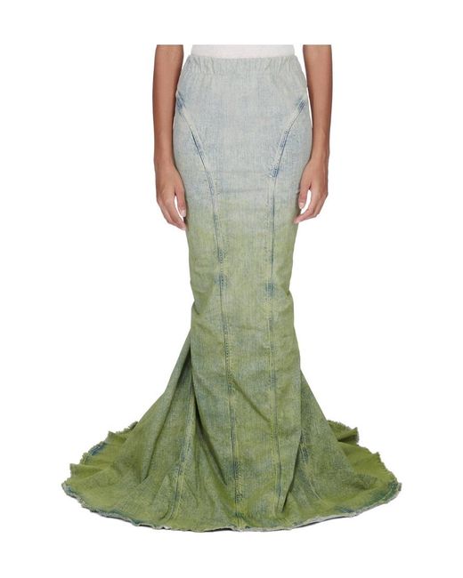 Moncler Green Moncler Rick Owens Radiance Raw Cut Hem Skirt