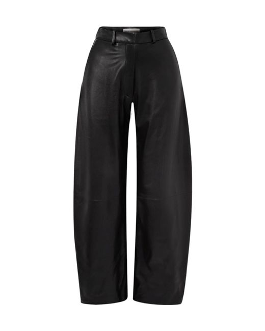 Nour Hammour Black Leather Wide-Leg Trousers