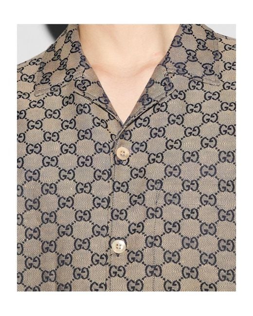 Gucci Gray Gg Linen Blend Canvas Shirt for men