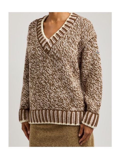 Moncler Natural Ribbed Wool-Blend Jumper