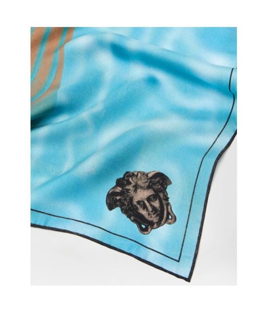 Versace Blue Pattern Printed Twill Scarf for men